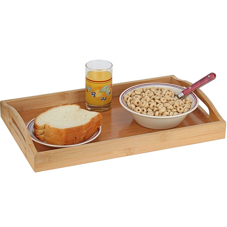 Bamboo Serving Tray Set with Handles for Coffee Food Breakfast Dinner