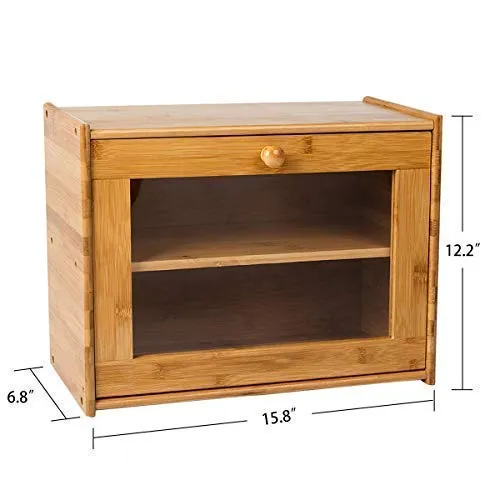 Eco-friendly Large Capacity 2 Tier Bamboo Bread Storage Box with Transparent Window