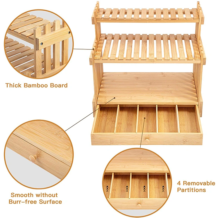 Wholesale Customization Kitchen Storage 3 Tier Bamboo Spice Rack With Drawer