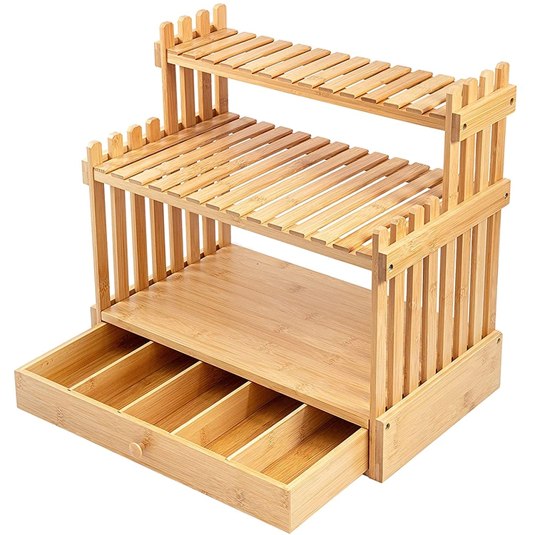 Wholesale Customization Kitchen Storage 3 Tier Bamboo Spice Rack With Drawer