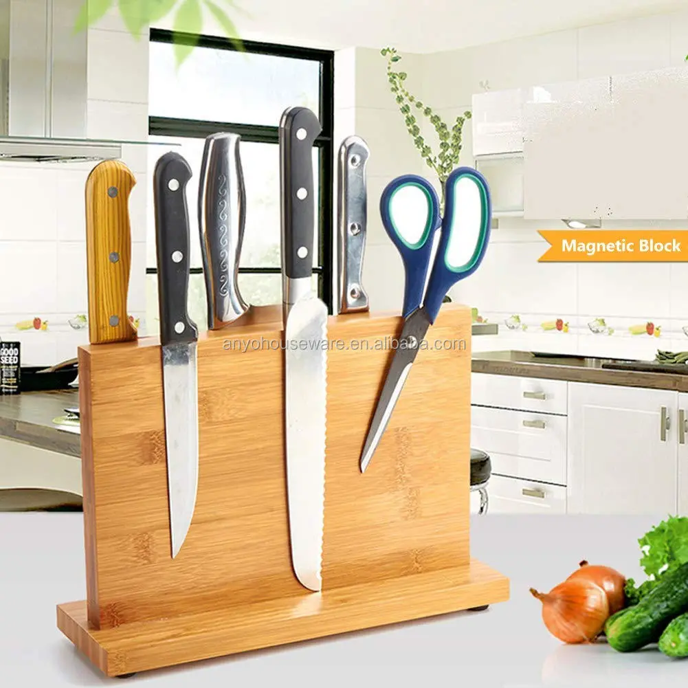 Bamboo Magnetic Knife Block Holder Cutlery Display Stand and Storage Rack
