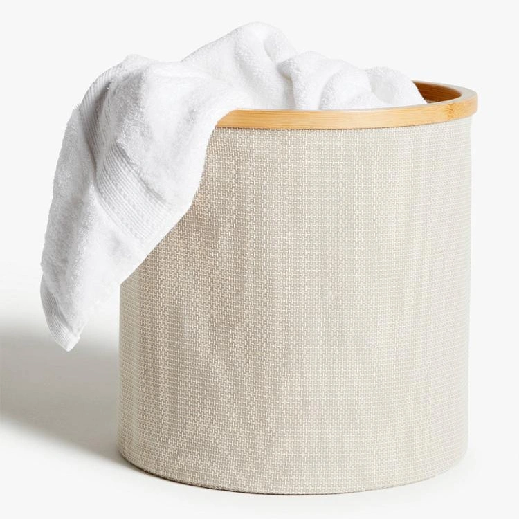 Eco-Friendly Bamboo Bathroom Laundry Basket with Canvas Simple Foldable Storage