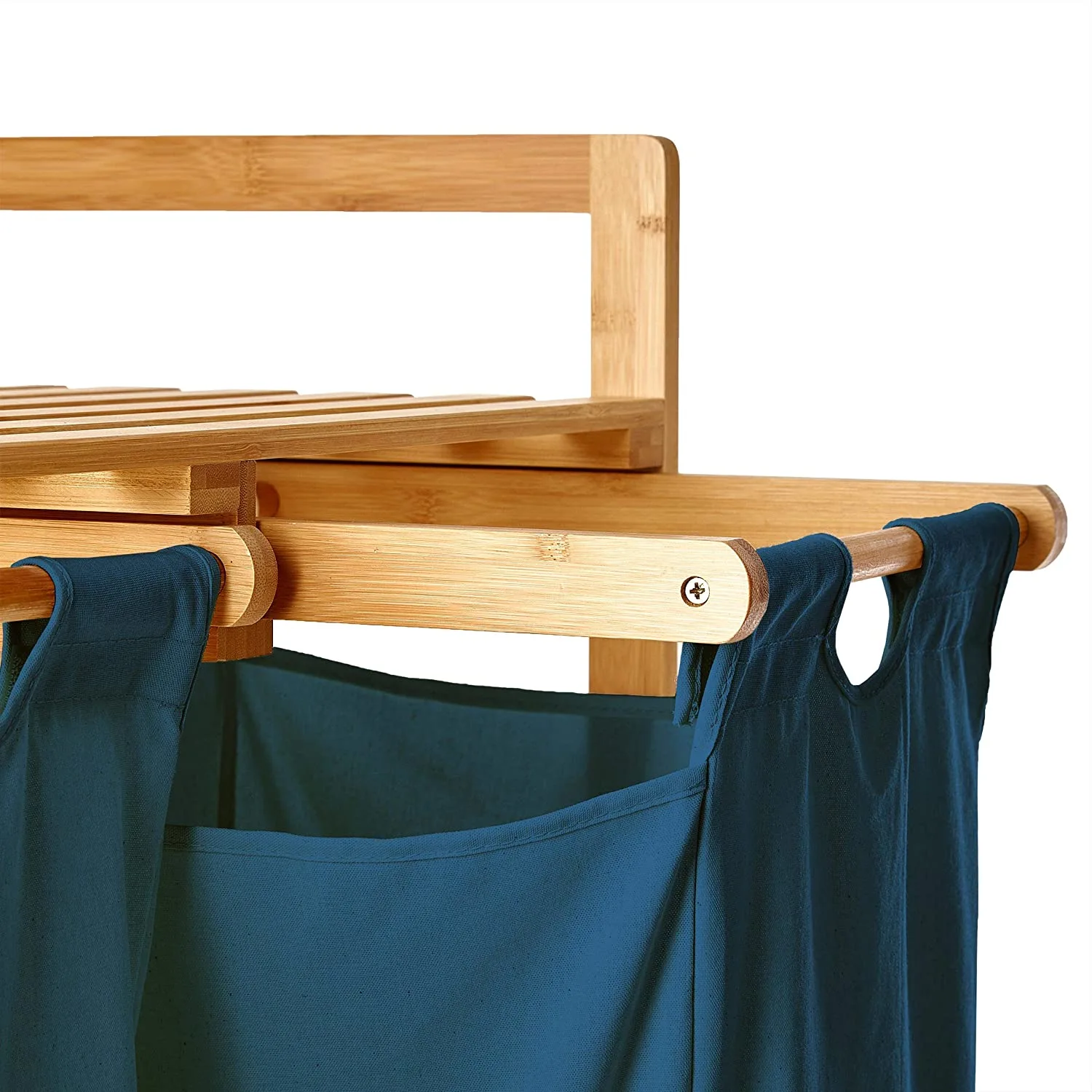 Factory Bamboo Sliding 2 baskets Storage Laundry Basket shelf In Home Furniture