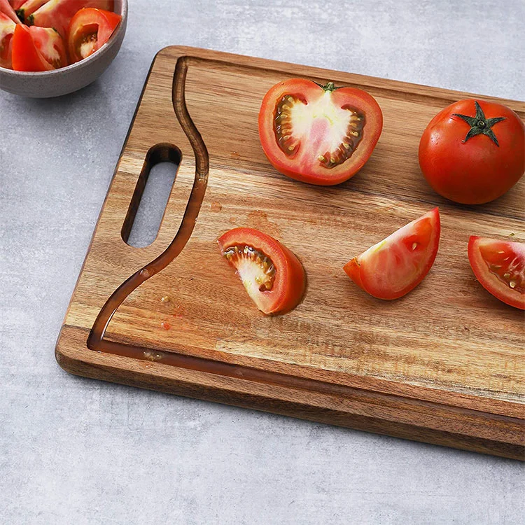 Rectangle Shaped Acacia Wood Pizza Peel Serving Cheese Cutting Board With Handle