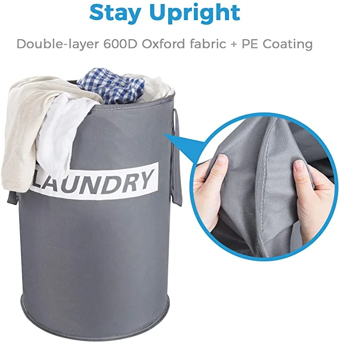 Collapsible Freestanding Dirty Clothes Laundry Basket Durable Oxford Fabric Foldable Portable Washing Bin, 75L