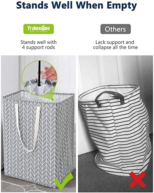 96L Extra Large Cotton Linen Foldable Laundry Hamper Collapsible Laundry Basket with Handles