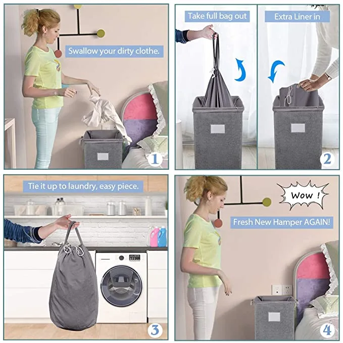 Anyo 2 Handles Foldable Collapsible with 2 Removable Dirty Clothes Laundry Hamper