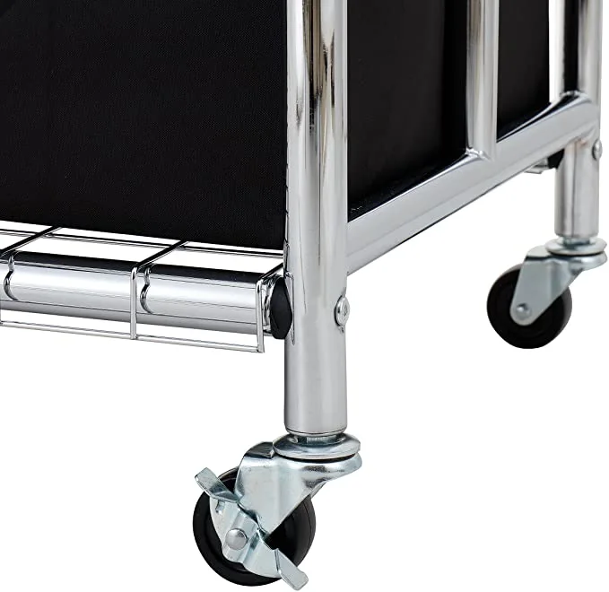 3-Bag Rolling Laundry Sorter Cart with Hanging Bar, Heavy-Duty Wheels & Larger Bags