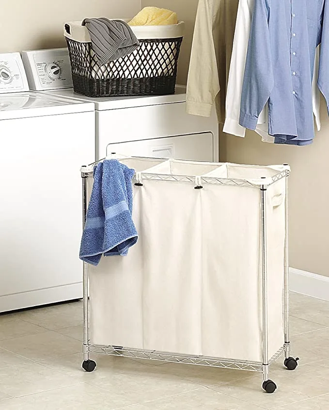 3 Section Rolling Laundry Sorter with Removable Canvas Bags Laundry Hamper