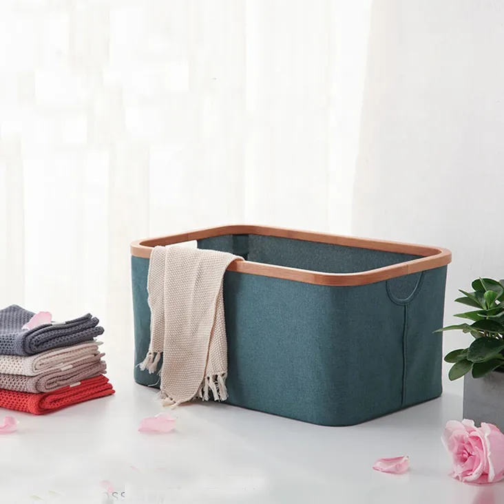 Foldable Bamboo Rim Cloth Storage Basket Large Collapsible Laundry Basket Organizer