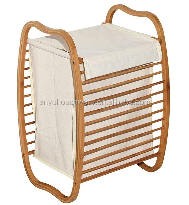 New design double laundry basket stand Bamboo Laundry Hamper