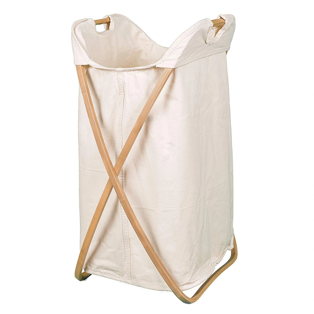 Foldable Bamboo Laundry Hamper with washable Cotton Canvas Liner