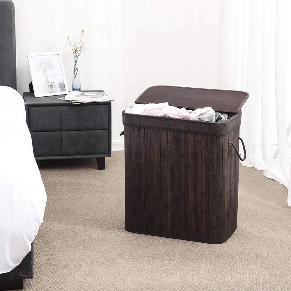 Foldable Bamboo Laundry Hamper Storage Basket Bin With Lid and Liner