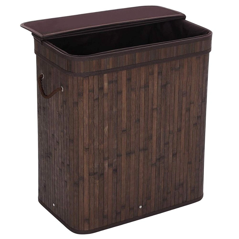 Foldable Bamboo Laundry Hamper Storage Basket Bin With Lid and Liner