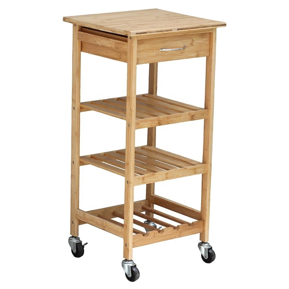 4 tiers bamboo wooden kitchen trolley kitchen cart