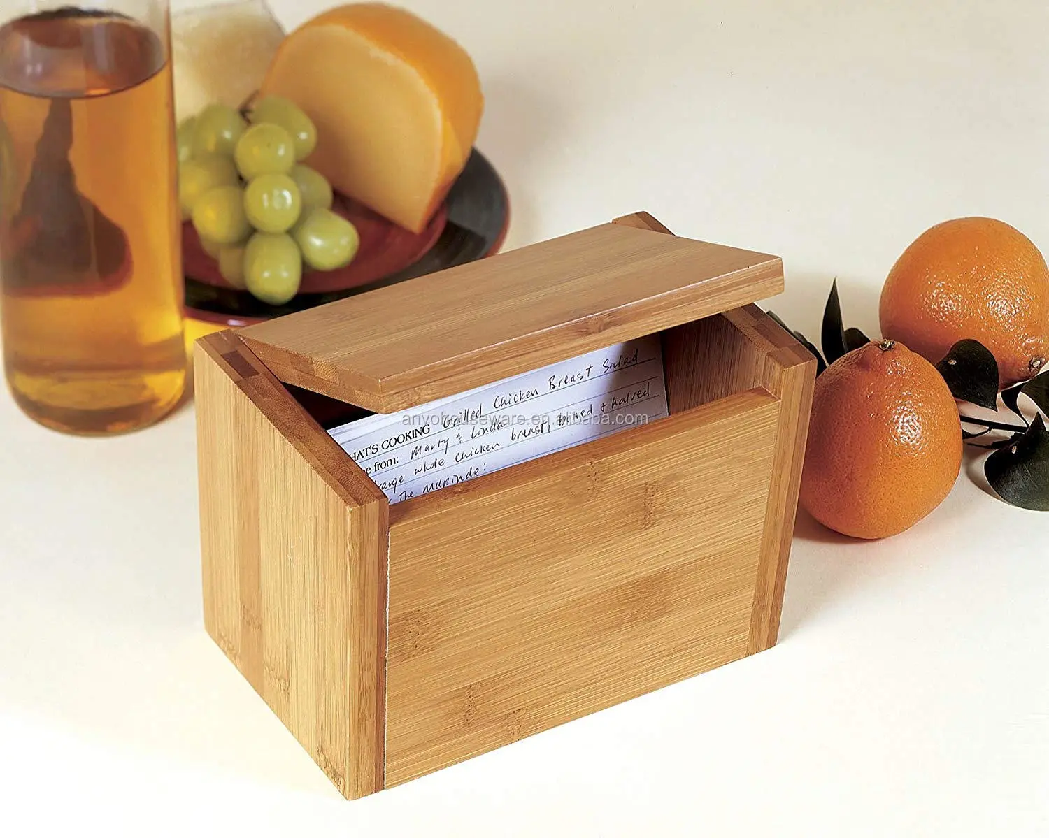 Organic Bamboo Containers with Recipe Cards Card Divider Recipe Holder for Kitchen Storage
