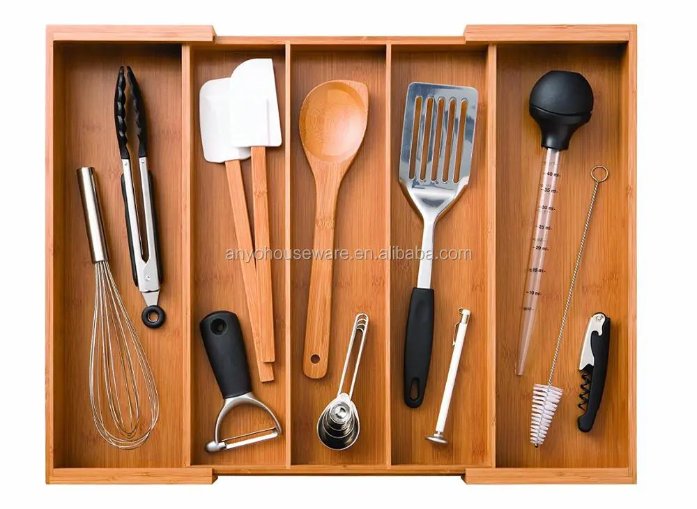 Expandable Bamboo Cutlery Tray Kitchen Drawer Organizer