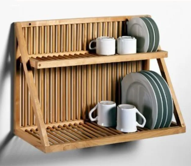 Hanging Bamboo Dish Rack,Wall Mount Bamboo Dish Rack, Plate Bowl Dish Cup Rack Bamboo Drying Rack,