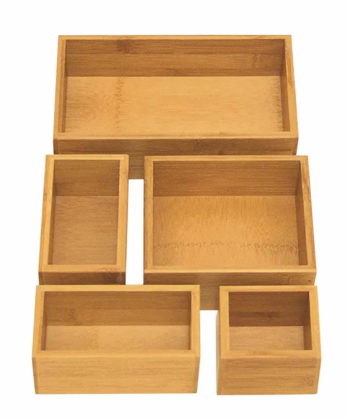 Classics 5-Piece Bamboo Storage Box Drawer Organizer For Kitchen