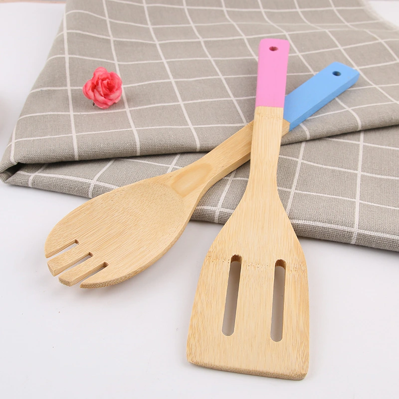 Bamboo Salad Serving Spoon and Fork colorful utensils for healthy eating