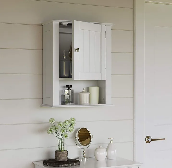 MDF Hanging Wall Storage Single Door Wall Cabinet, White
