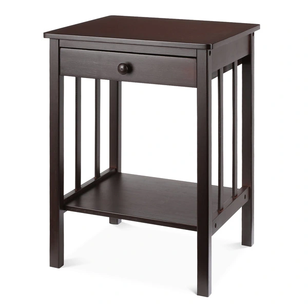 Bamboo Night Stand with Drawer and Shelf Storage Multipurpose End Side Table