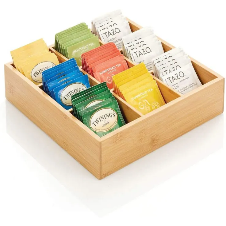 9 Divided Compartments Natural Bamboo Desktop Cosmetic Jewelry Storage Box
