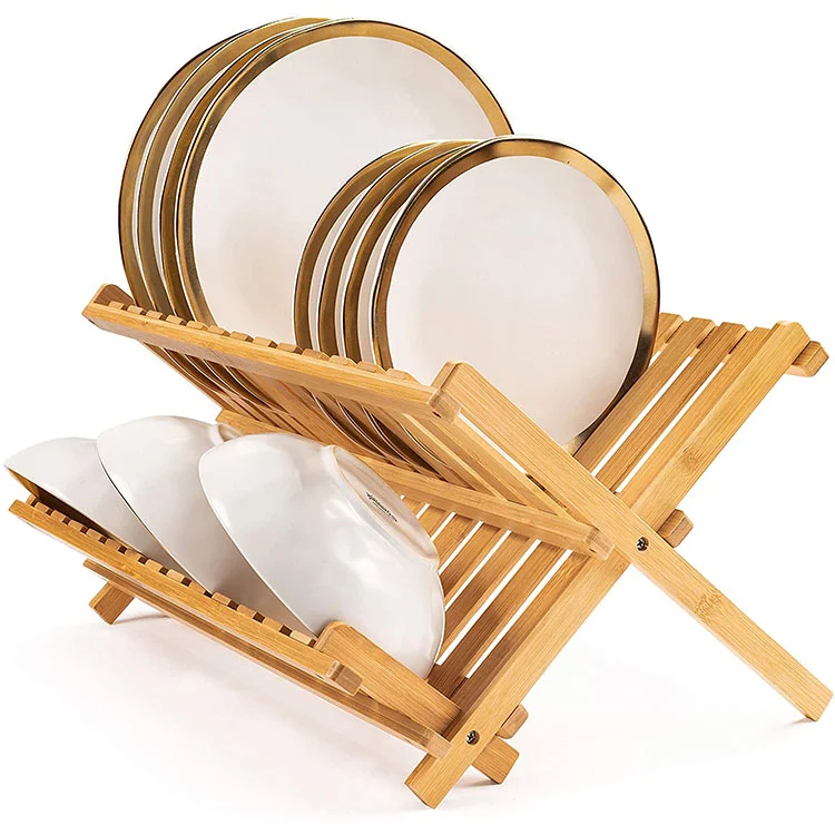 Chinese Style Folding Type Bamboo Storage Holders Racks Dish Stand Kitchen