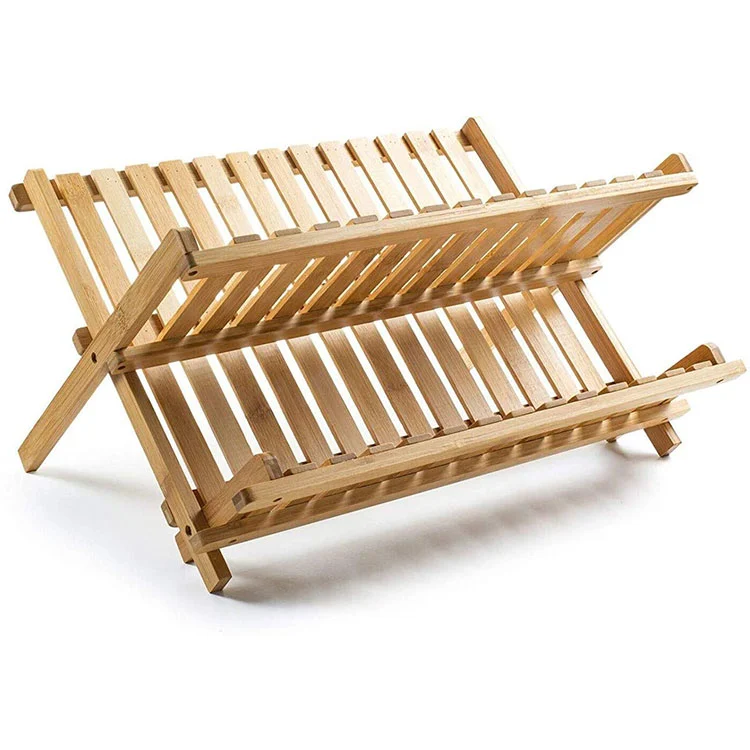 Chinese Style Folding Type Bamboo Storage Holders Racks Dish Stand Kitchen