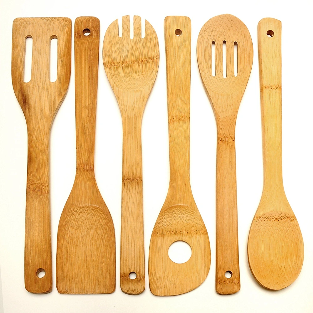6 Pieces Natural Wooden Bamboo Cooking Serving Utensils