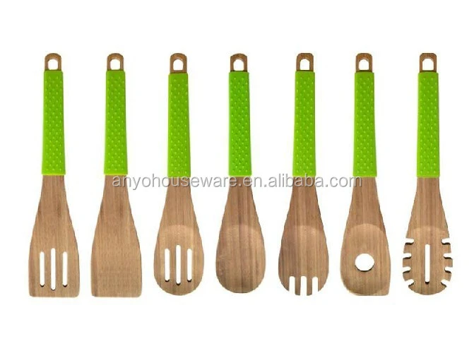 Hot Sale eco friendly bamboo Spoons kitchenware bamboo+silicone