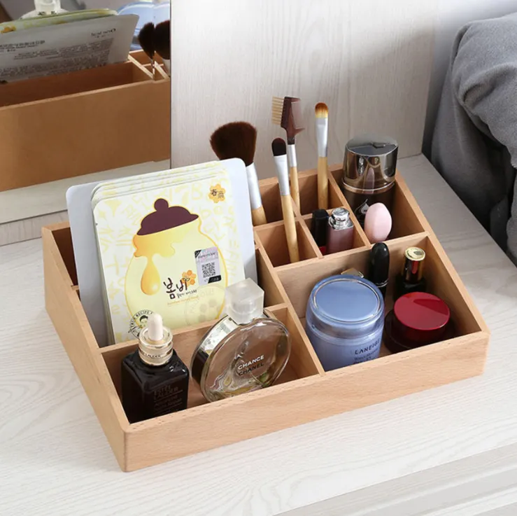 Customized natural bamboo desktop cosmetic jewelry storage box
