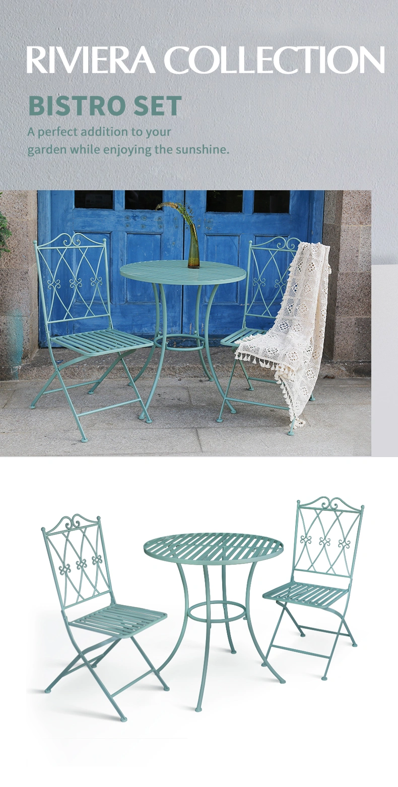 Wrought Iron Metal 3-Piece Outdoor Garden Furniture Table Chairs Patio Bistro Set Folding Garden Outdoor Dinning Set