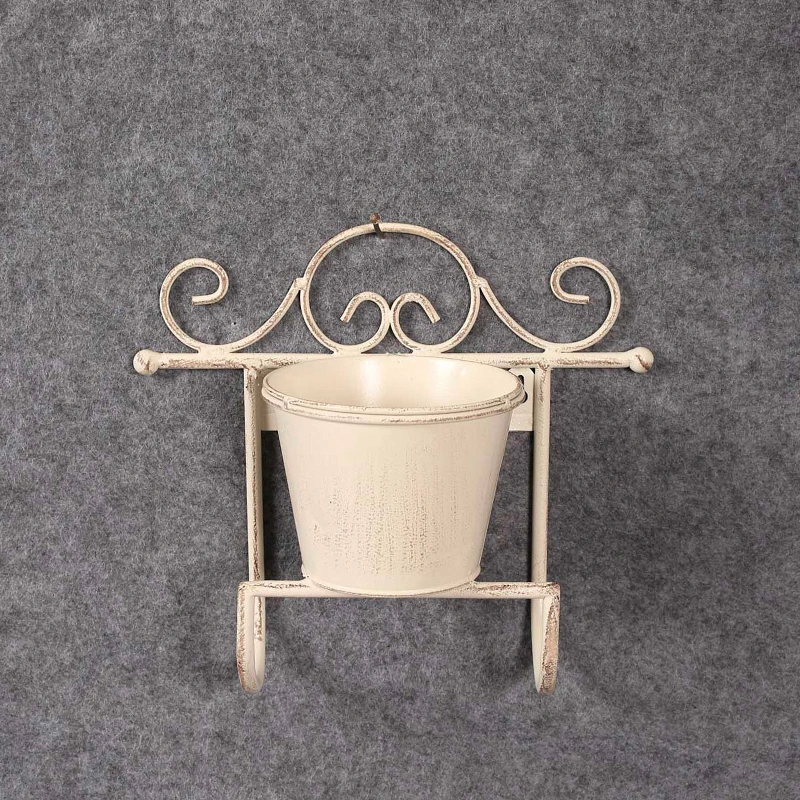 Antique White wrought iron outdoor wall hanging planter flower pot simple decoration