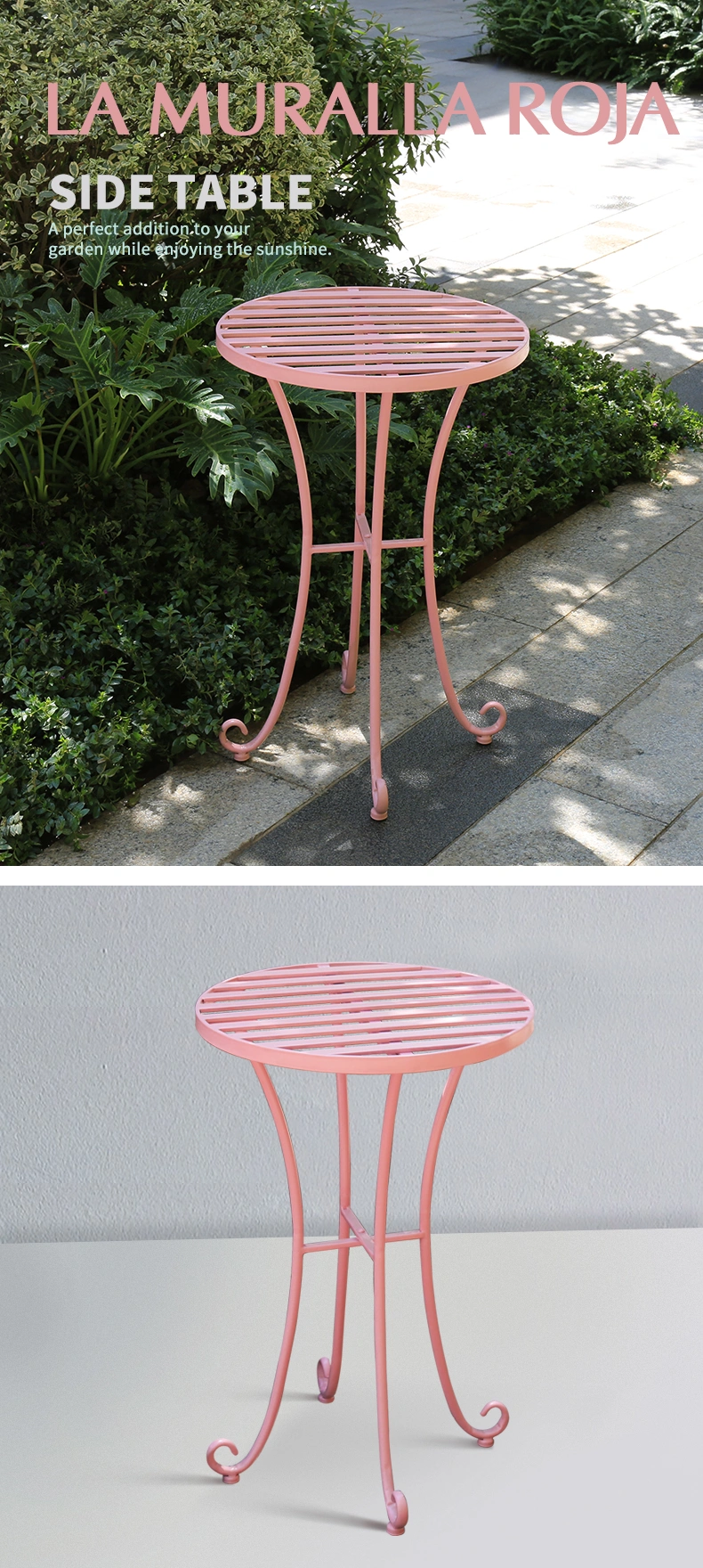 Fancy Wholesale French Rattan Bistro Tables Chairs Pink Wrought Iron Small Side Table For Home Bar