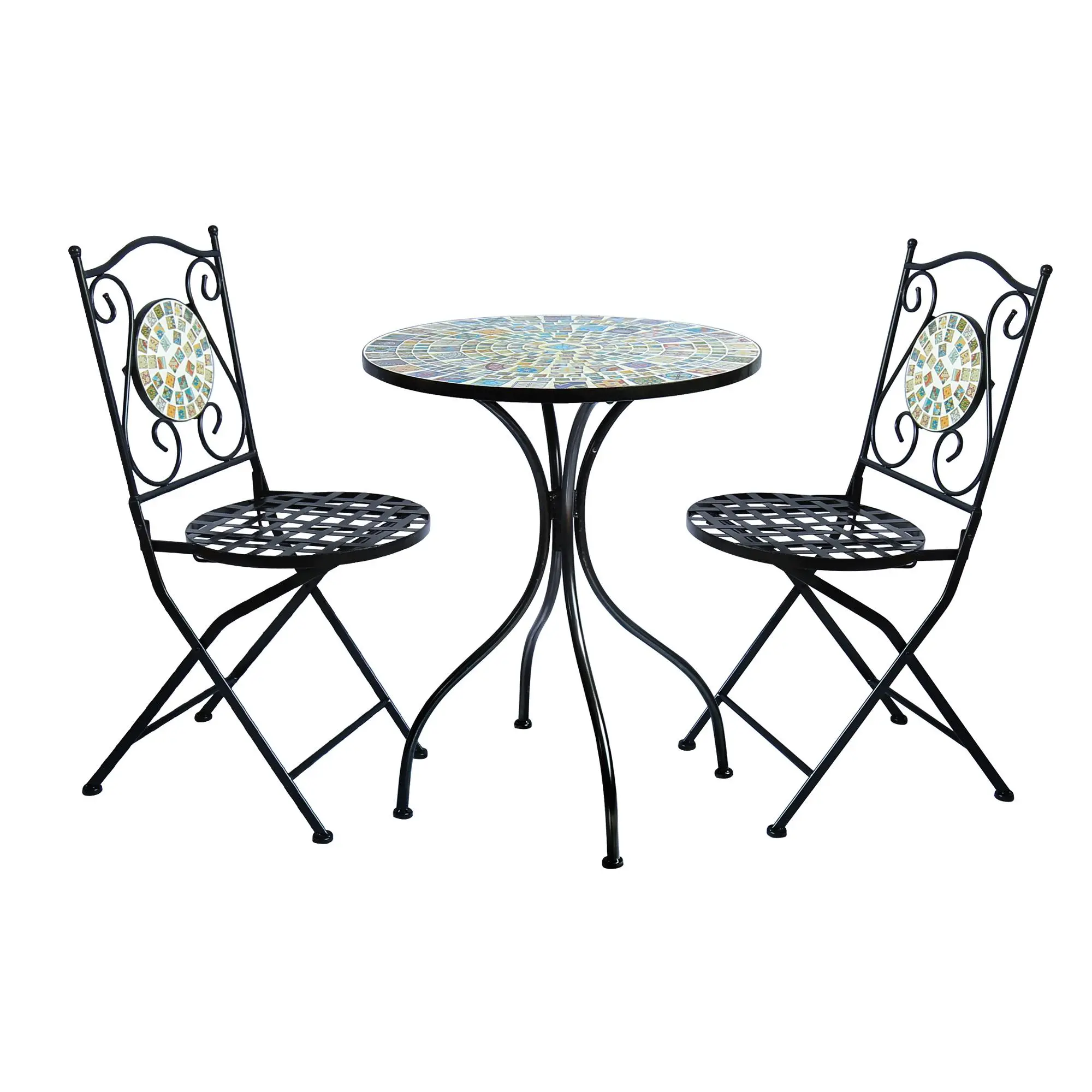 Royal Hand Made Mosaic Bistro Set Stone Dining Table and Chair 3 Piece