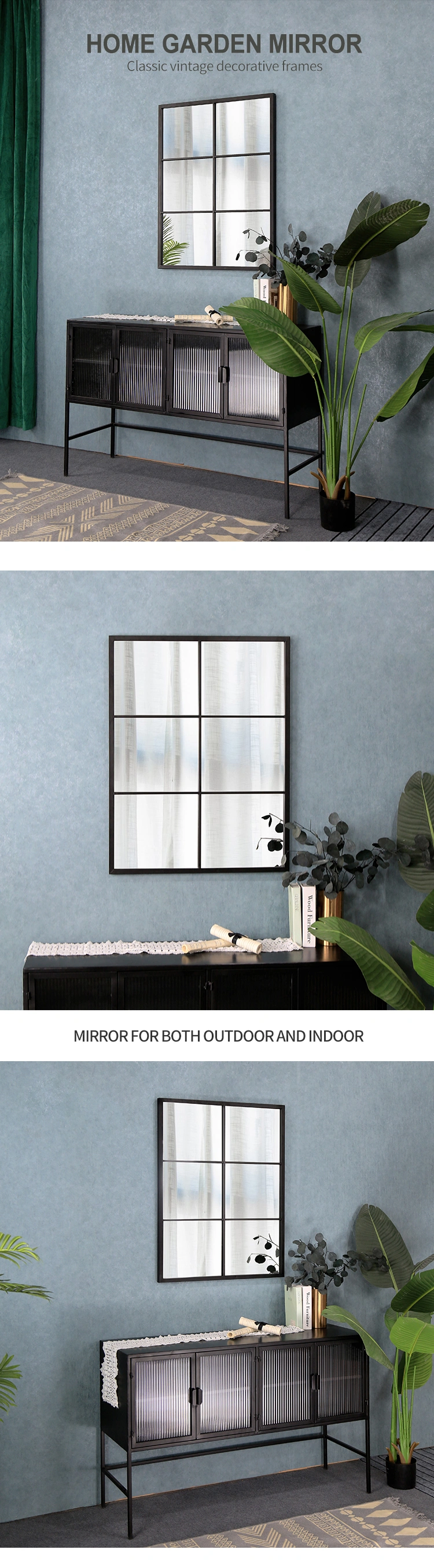 Factory Price Wholesale Designer Rectangle Black Iron Frame Mirrors Decorative Wall