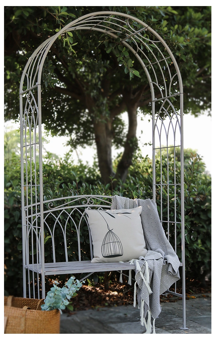 Elegant Metal Iron Outdoor Furniture Pergola Arches With Seat For Wedding Garden Decoration