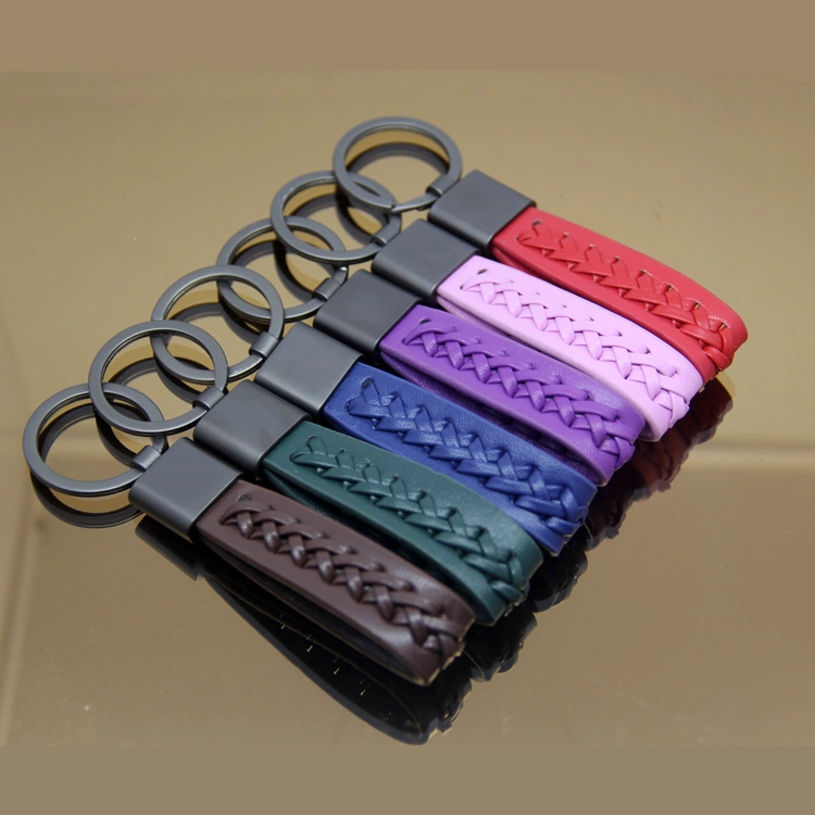 Cheap wholesale color high quality woven leather keychain