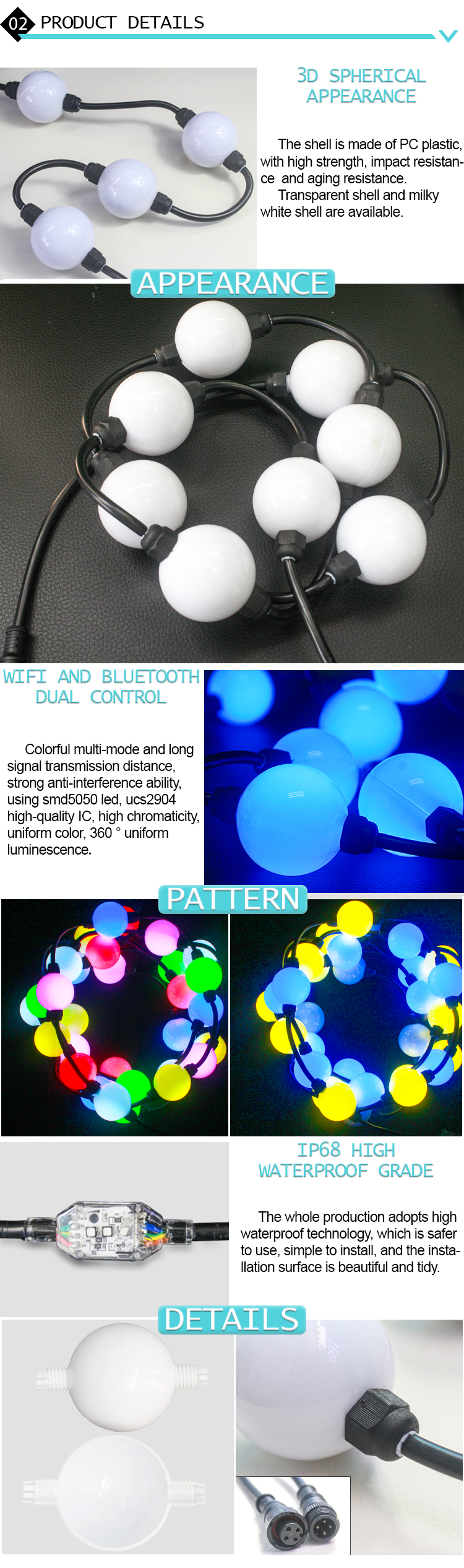 waterproof outdoor rgb string ball light