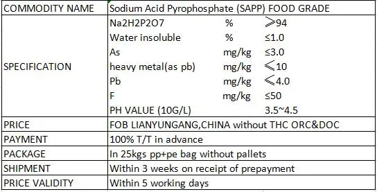 Top quality Sodium Acid Pyrophosphate Food Grade& Tech Grade with good price
