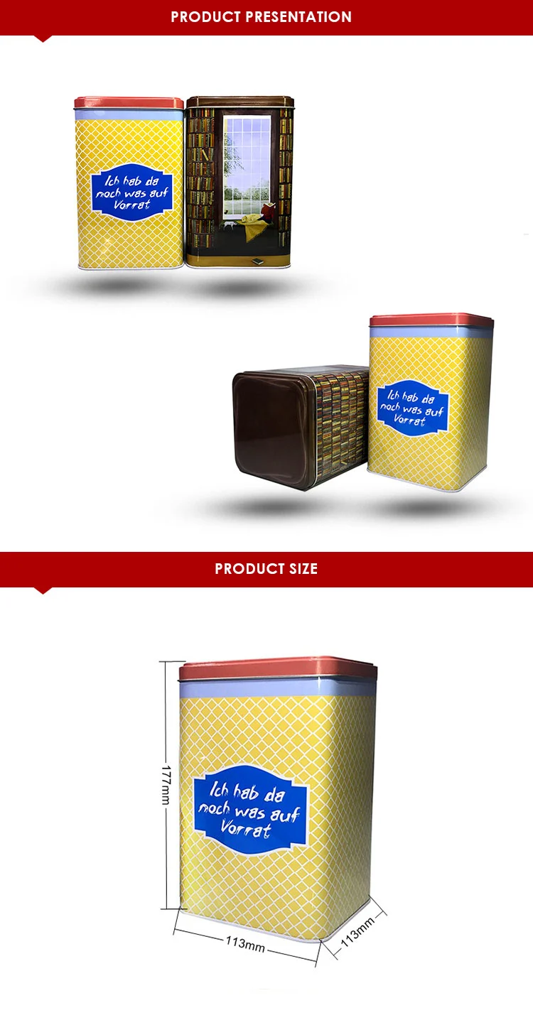Popular custom square metal gift tin box wholesale big storage tin can
