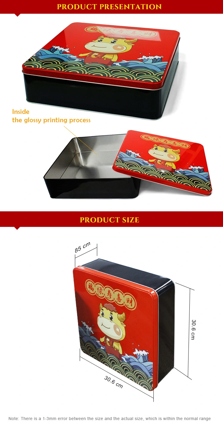 Custom High End Metal Tin Box For Packaging Moon Cake Cookie Biscuit Hot Sale Recycled Food Grade Tinplate Gift Box With Lid