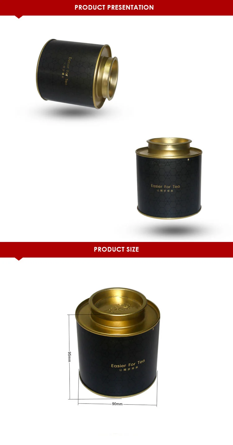 Irregular rounded rounded black tea tin box with custom gold printing 50g tea tin