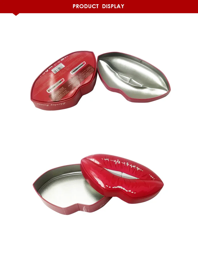lip shape gift tin box cosmetic packaging boxes lipstick metal tin container