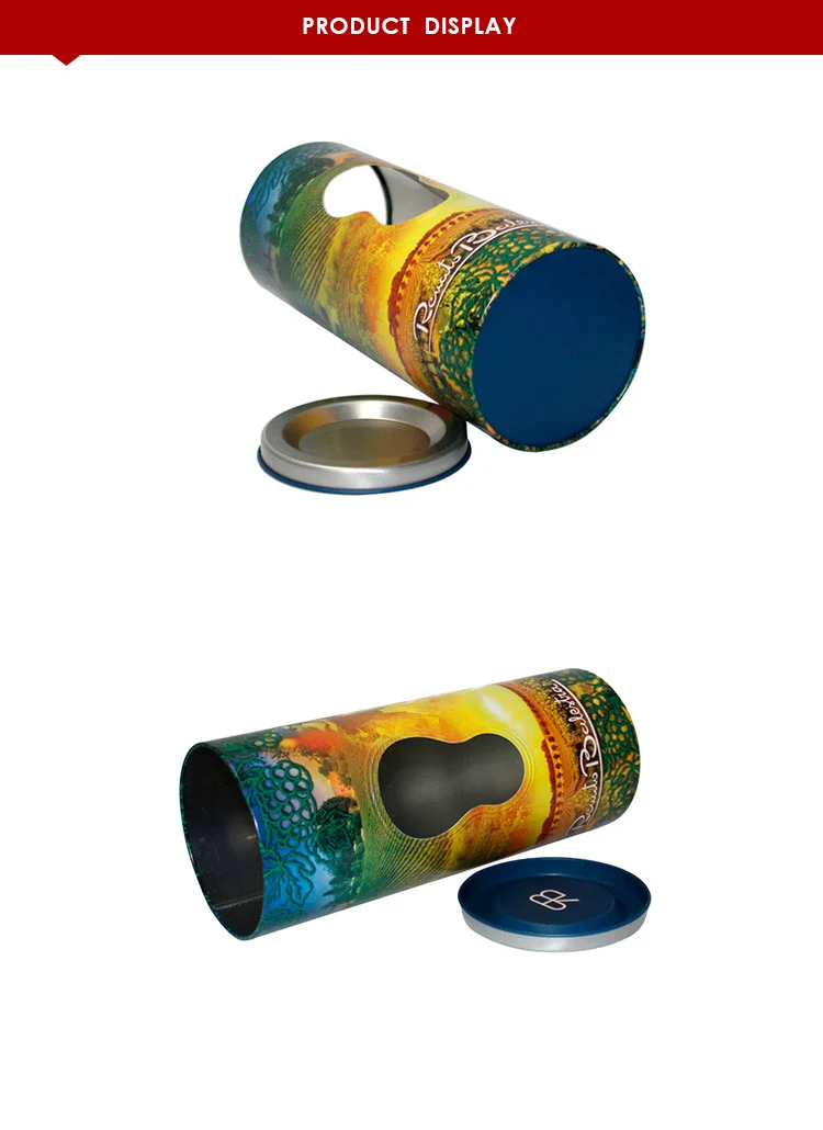 Cylindrical Packing Tin Box With Window For Toy Wine Or Other Products