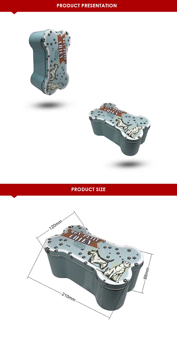 Chinese wholesale custom printing irregular Bone Shaped gift packing pet food storage tin box