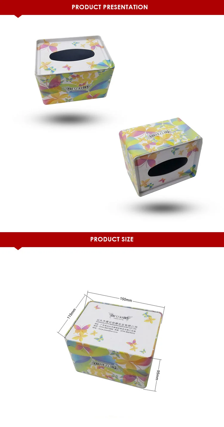 Printed Custom Designs Wholesale Factory Price Paper Tower Box Made of Tinplate Rectangular Shape