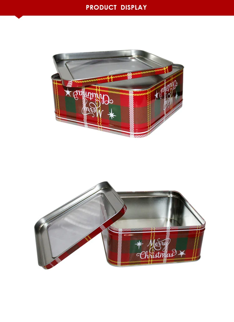 Christmas Designs Custom Square Shape Candy Cookies Chocolates Gift Packing Tin Box With Window In Lid