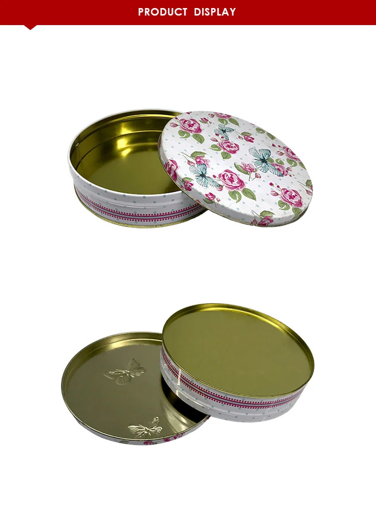 Exquisite Round Shape High Quality Cookies Tin Box Wholesale Candy Gift Tin Box Printed Food Grade Packing Tin Box